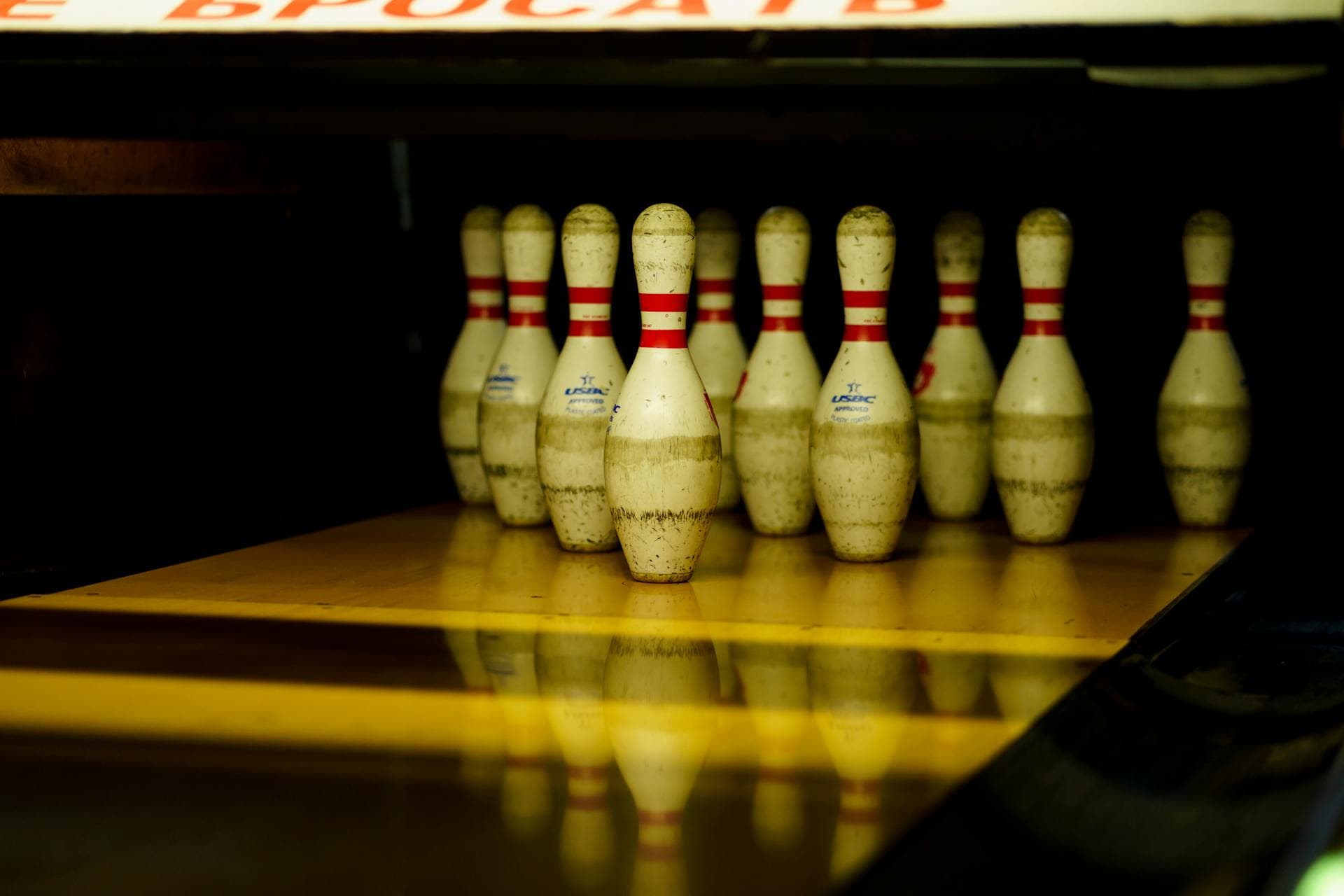 Pins set at the end of the lane